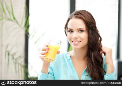 .picture of beautiful woman with glass of juice. .