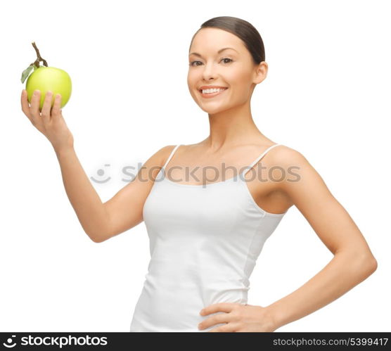 picture of beautiful woman with green apple