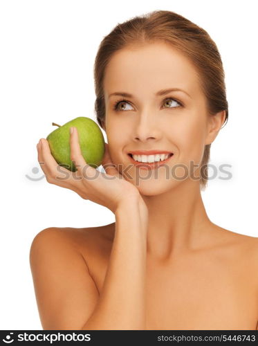 picture of beautiful woman with green apple.