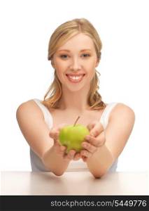 picture of beautiful woman with green apple.