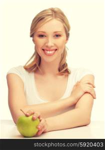 picture of beautiful woman with green apple.. woman with green apple