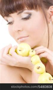 picture of beautiful woman with green apples