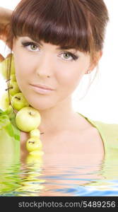 picture of beautiful woman with green apples in water