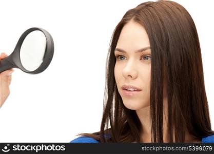 picture of beautiful woman with magnifying glass...