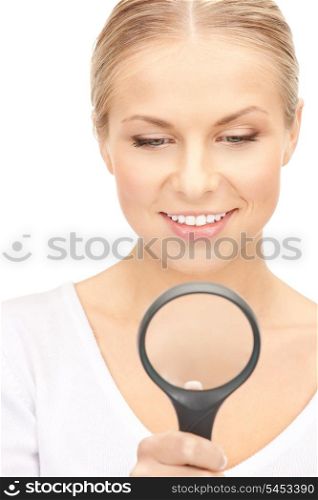 picture of beautiful woman with magnifying glass...