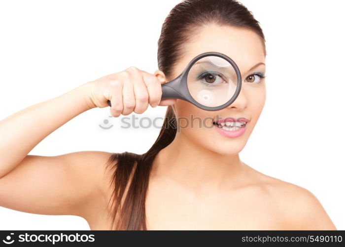 picture of beautiful woman with magnifying glass