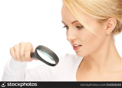 picture of beautiful woman with magnifying glass