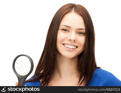 picture of beautiful woman with magnifying glass