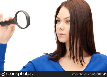 picture of beautiful woman with magnifying glass