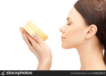 picture of beautiful woman with moisturizing creme