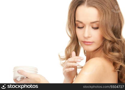 picture of beautiful woman with moisturizing creme