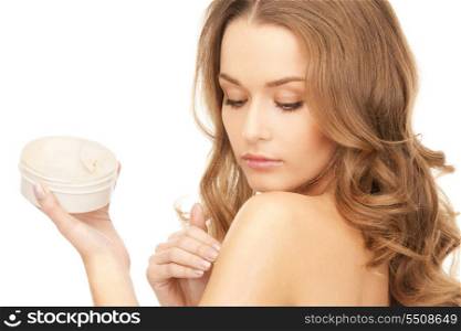 picture of beautiful woman with moisturizing creme