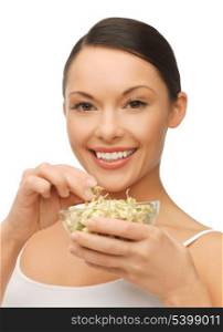 picture of beautiful woman with mung sprout beans