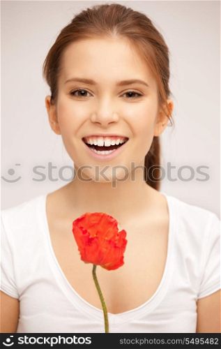 picture of beautiful woman with red flower
