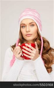 picture of beautiful woman with red mug