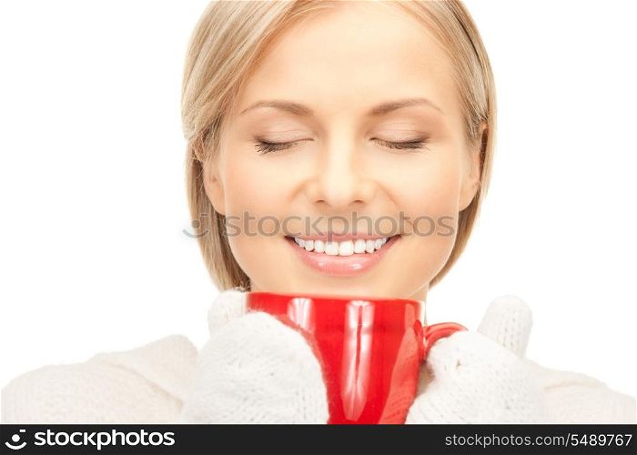 picture of beautiful woman with red mug&#xA;