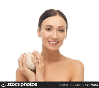 picture of beautiful woman with salt ball for bathing