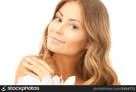 picture of beautiful woman with white flower