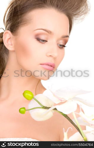 picture of beautiful woman with white flower