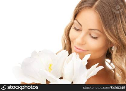 picture of beautiful woman with white flowers