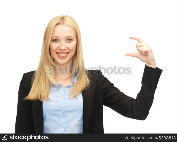 picture of beautiful young businesswoman holding something imaginary