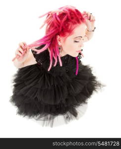 picture of bizarre pink hair girl over white