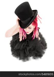 picture of bizarre pink hair girl with top hat