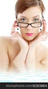 picture of black plastic eyeglasses lady in water