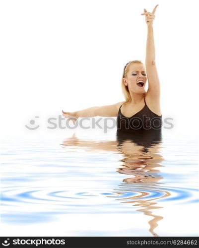 picture of blonde girl singing in water