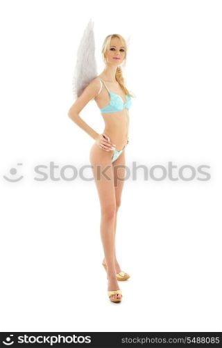 picture of blue lingerie angel over white