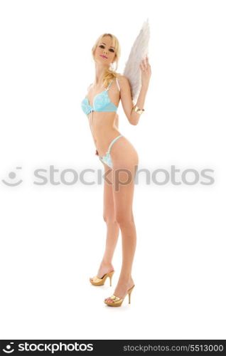 picture of blue lingerie angel over white