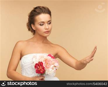 picture of bride looking at wedding ring.