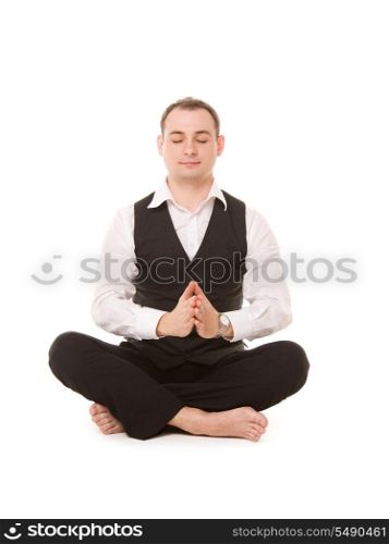 picture of businessman sitting in lotus pose