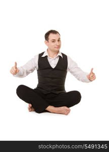 picture of businessman sitting in lotus pose