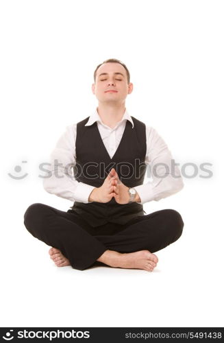 picture of businessman sitting in lotus pose