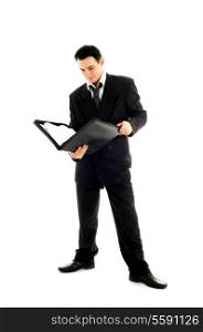 picture of businessman with folder over white background