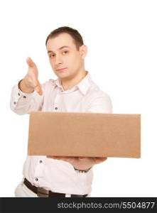 picture of businessman with parcel over white