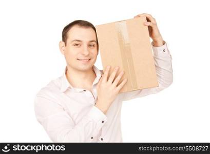 picture of businessman with parcel over white