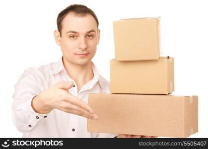 picture of businessman with parcels over white