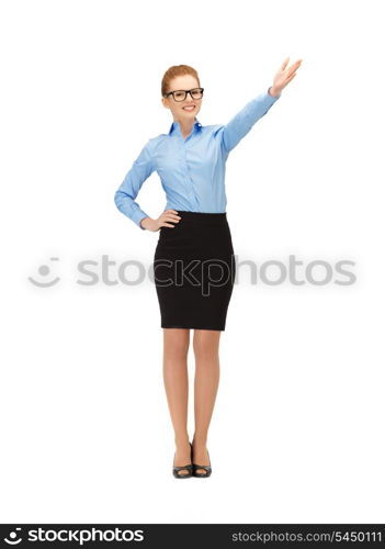 picture of businesswoman pointing her hand in specs