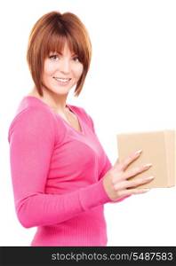 picture of businesswoman with parcel over white