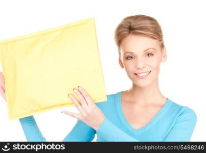 picture of businesswoman with parcel over white