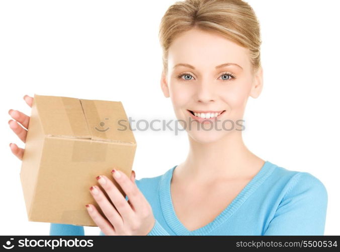 picture of businesswoman with parcel over white