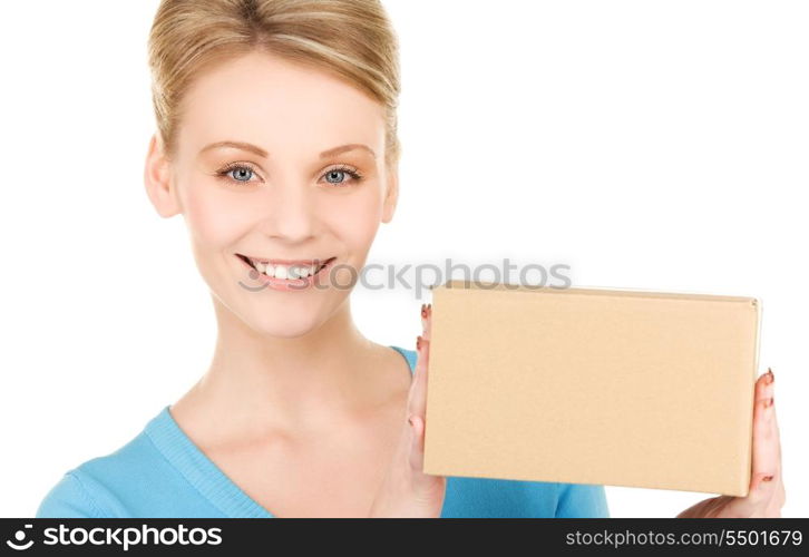 picture of businesswoman with parcel over white