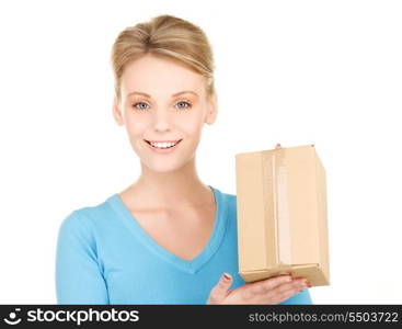 picture of businesswoman with parcel over white