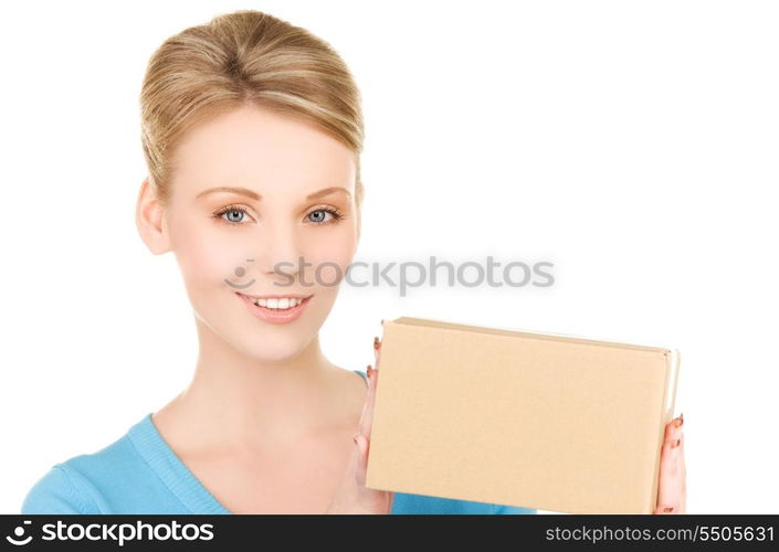 picture of businesswoman with parcel over white