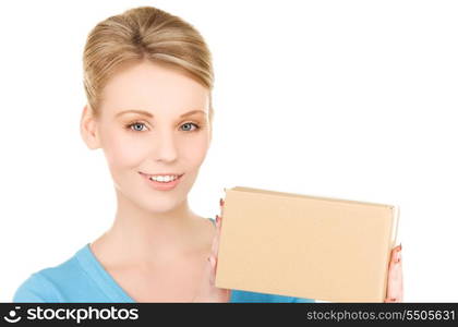 picture of businesswoman with parcel over white