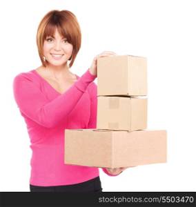 picture of businesswoman with parcels over white