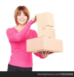 picture of businesswoman with parcels over white