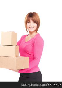 picture of businesswoman with parcels over white